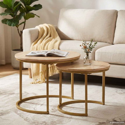 Nesting Kaffe Bord 2 pcs Brun Massivt Mangoträ och stål