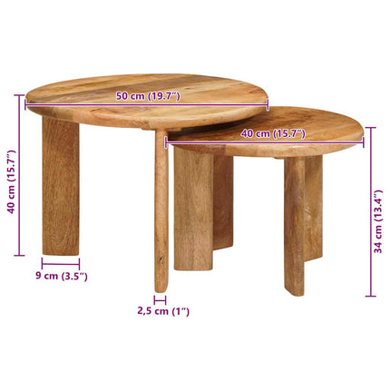 Nesting Kaffe Bord 2 st Brun Ø 50 x 40 cm Massivt mangoträ