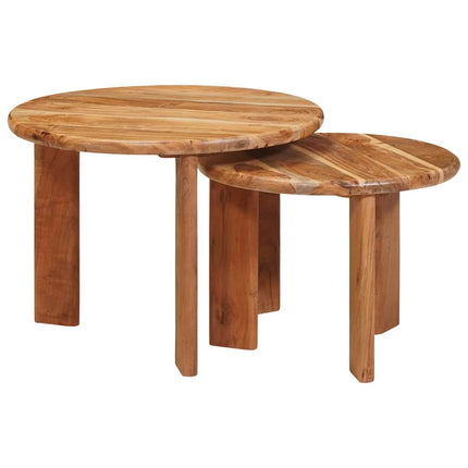 Nesting Kaffe Bord 2 st Brun Ø 50 x 40 cm Massivt Akaciaträ
