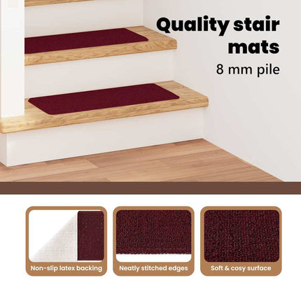 Halkfria trappmattor 15 st 60 x 25 cm Bordeaux PP Rektangulär