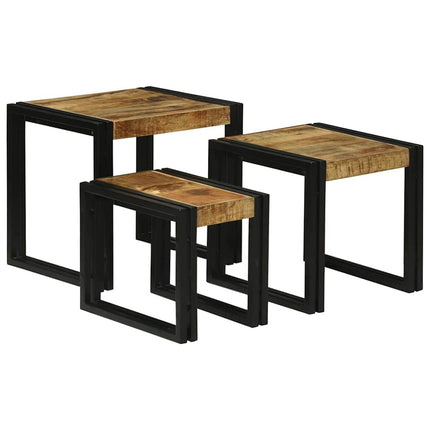 Nestingbord 3 pcs Brun och svart Massivt Mangoträd och Metall