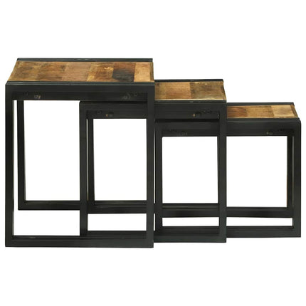 Nestingbord 3 pcs Brun och svart Massivt Mangoträd och Metall