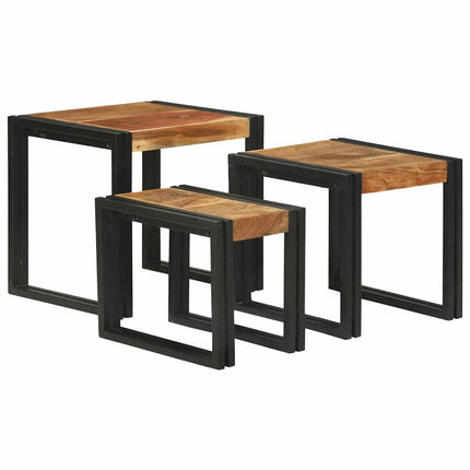 Nestingbord 3 pcs Brun och svart Massivt akaciaträ och metall