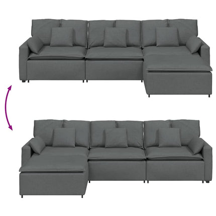Modulsoffa med fotpall och dynor mörkgrå