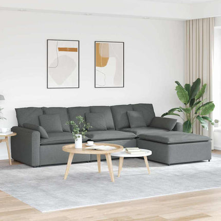 Modulsoffa med fotpall och dynor mörkgrå