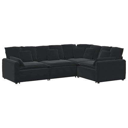 Modulsoffa med kuddar sammet svart