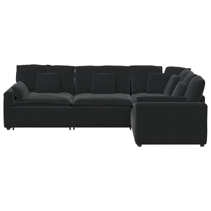 Modulsoffa med kuddar sammet svart