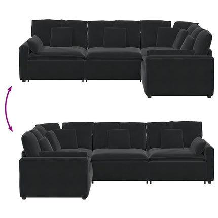 Modulsoffa med kuddar sammet svart