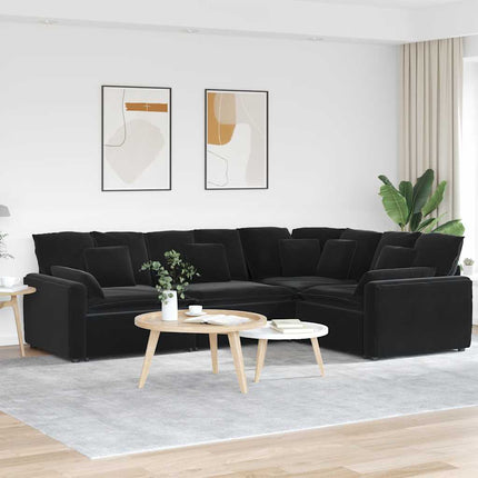 Modulsoffa med kuddar sammet svart