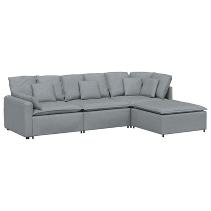Modulsoffa med fotpall och dynor i tyg ljusgrå