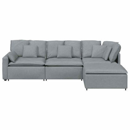 Modulsoffa med fotpall och dynor i tyg ljusgrå