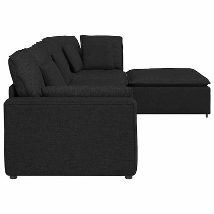 Modulsoffa med fotpall och dynor svart