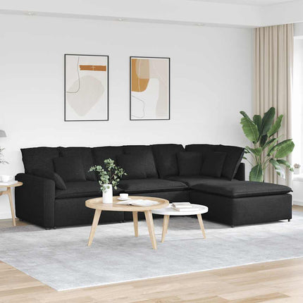 Modulsoffa med fotpall och dynor svart