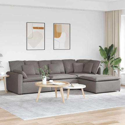 Modulsoffa med fotpall och dynor i taupe