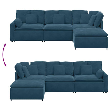 Modulsoffa med fotpall och dynor sammetsblå