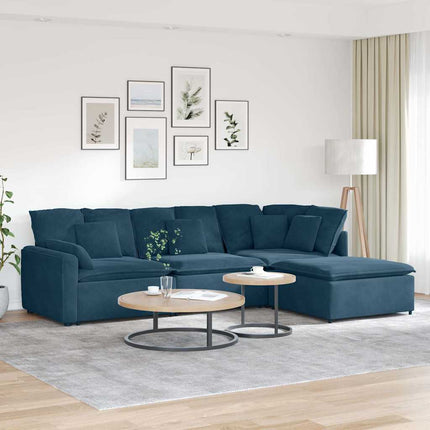 Modulsoffa med fotpall och dynor sammetsblå
