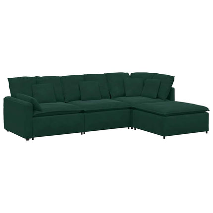 Modulsoffa med fotpall och dynor sammet mörkgrön