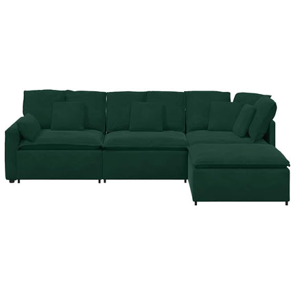 Modulsoffa med fotpall och dynor sammet mörkgrön