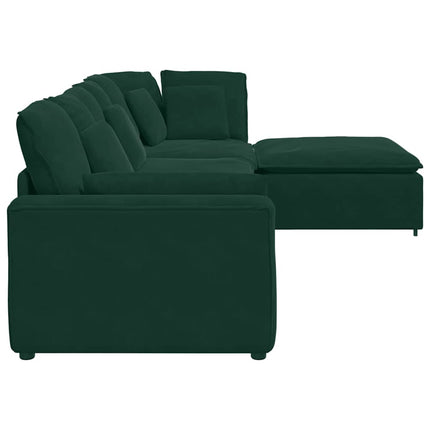 Modulsoffa med fotpall och dynor sammet mörkgrön