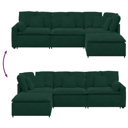 Modulsoffa med fotpall och dynor sammet mörkgrön