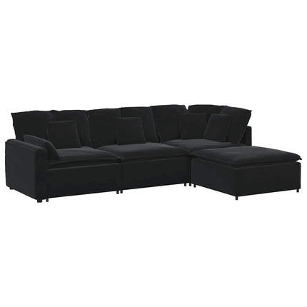 Modulsoffa med fotpall och dynor sammet svart