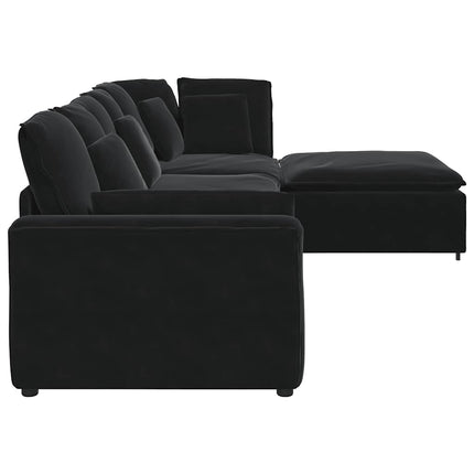 Modulsoffa med fotpall och dynor sammet svart