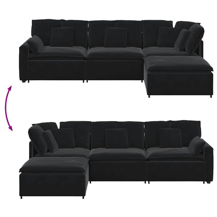 Modulsoffa med fotpall och dynor sammet svart
