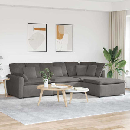 Modulsoffa med fotpall&dynor manchestertyg ljusgrå