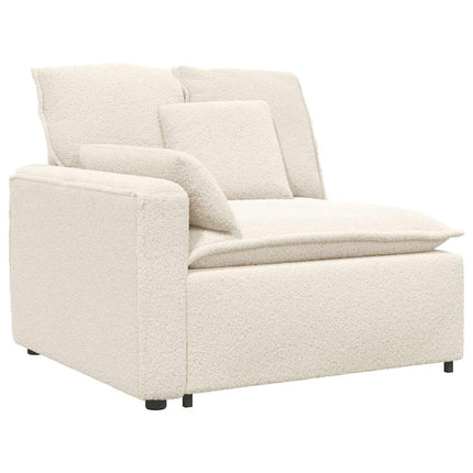 Modulsoffa med fotpall och kuddar i lockigt ullliknande tyg