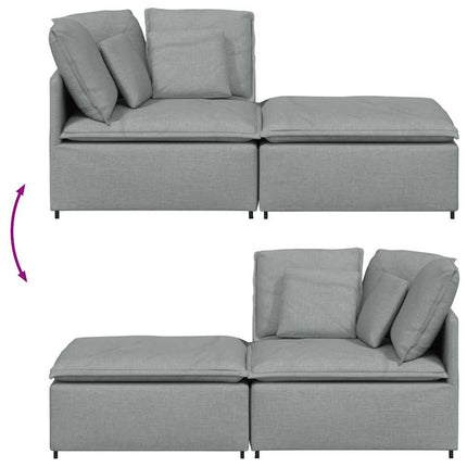 Modulsoffa med fotpall och dynor i tyg ljusgrå