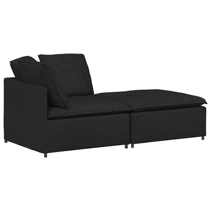 Modulsoffa med fotpall och dynor svart