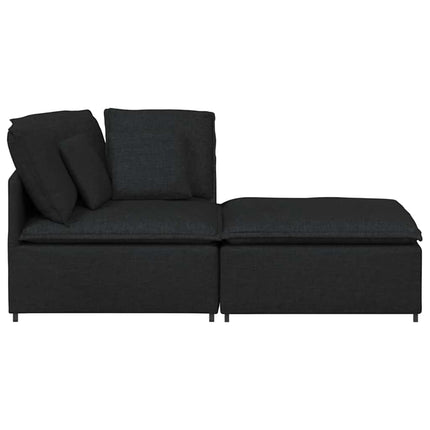 Modulsoffa med fotpall och dynor svart
