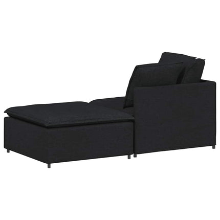 Modulsoffa med fotpall och dynor svart