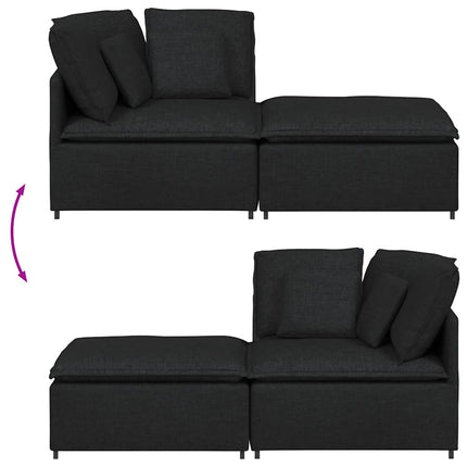 Modulsoffa med fotpall och dynor svart