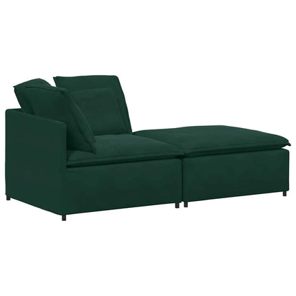 Modulsoffa med fotpall och dynor sammet mörkgrön