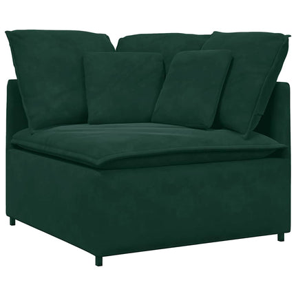 Modulsoffa med fotpall och dynor sammet mörkgrön