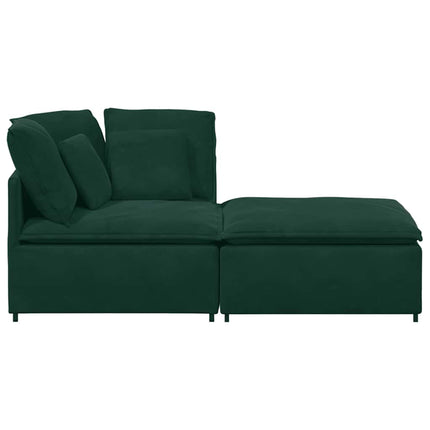Modulsoffa med fotpall och dynor sammet mörkgrön