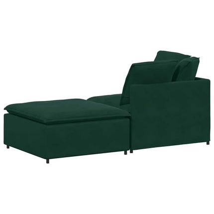 Modulsoffa med fotpall och dynor sammet mörkgrön