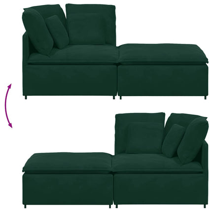 Modulsoffa med fotpall och dynor sammet mörkgrön