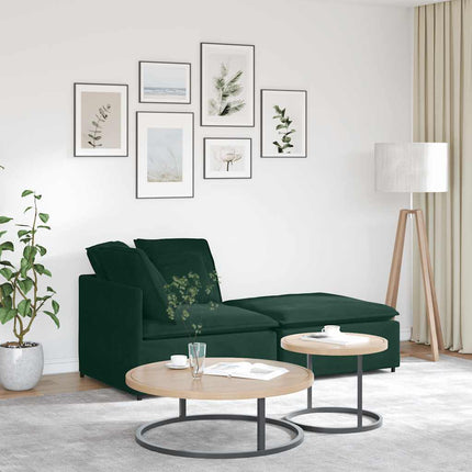 Modulsoffa med fotpall och dynor sammet mörkgrön