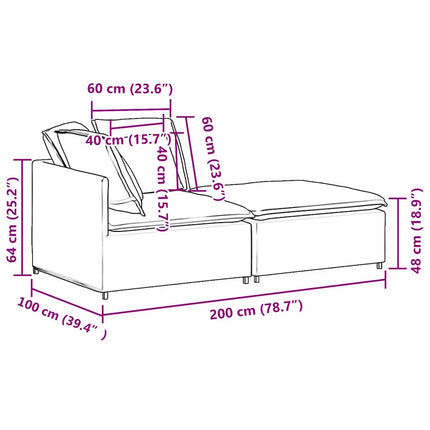 Modulsoffa med fotpall och dynor sammetskräm