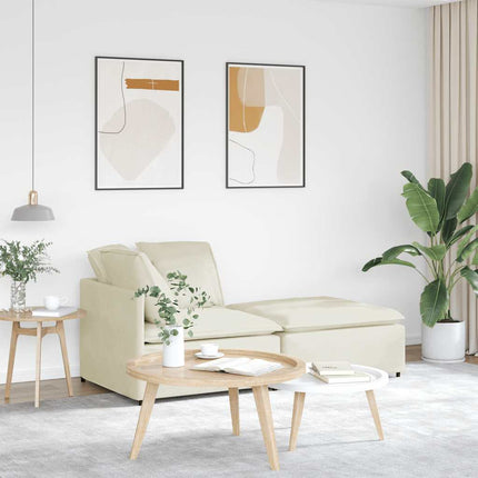 Modulsoffa med fotpall och dynor sammetskräm