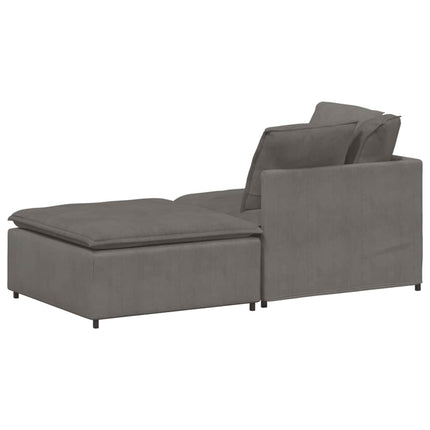 Modulsoffa med fotpall&dynor manchestertyg ljusgrå