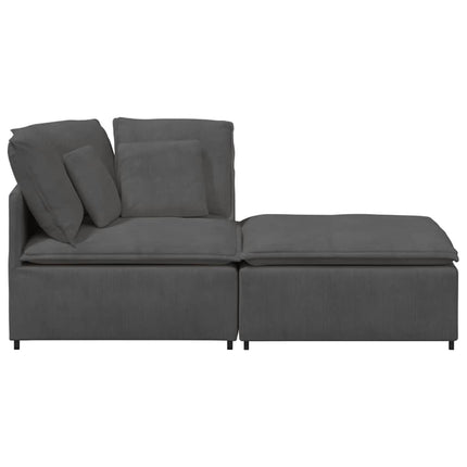 Modulsoffa med fotpall&dynor manchestertyg mörkgrå
