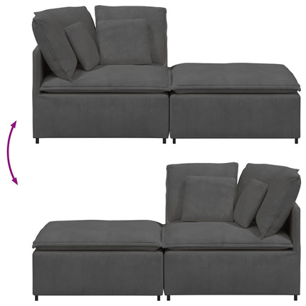 Modulsoffa med fotpall&dynor manchestertyg mörkgrå