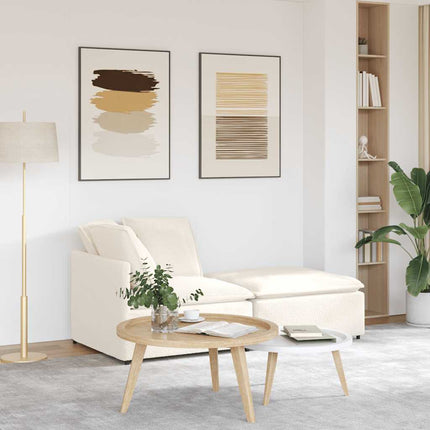 Modulsoffa med fotpall och kuddar i lockigt ullliknande tyg