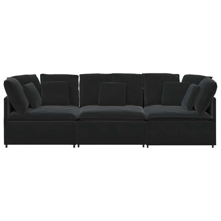Modulsoffa med kuddar sammet svart