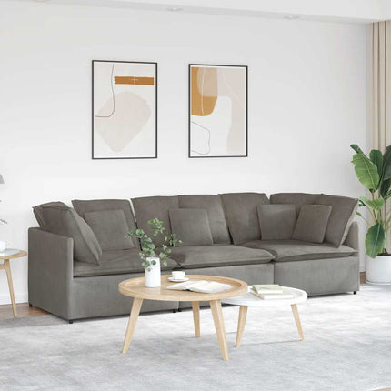 Modulsoffa med dynor manchestertyg ljusgrå