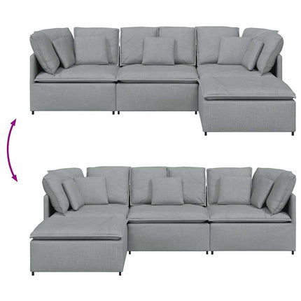 Modulsoffa med fotpall och dynor i tyg ljusgrå