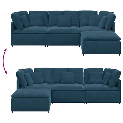 Modulsoffa med fotpall och dynor sammetsblå